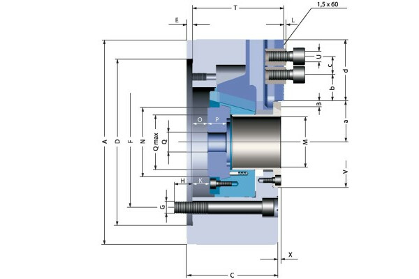 Kraftspannfutter KFD-HE 254, 3-Backen, Spitzverzahnung 60°, neutrale Ausführung